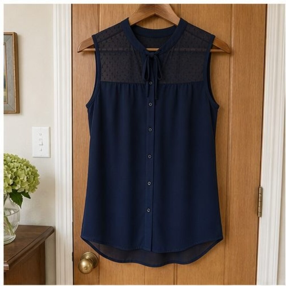 Navy Pleated Blouse
